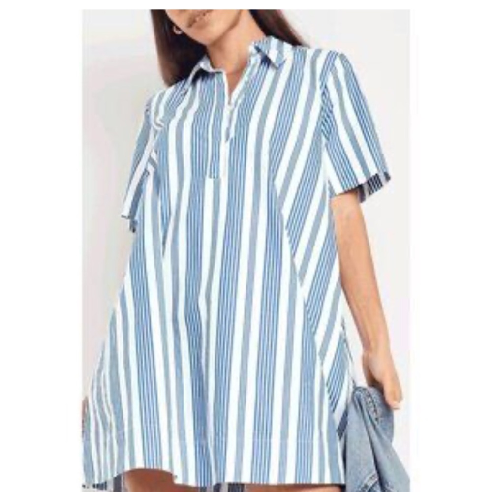 Old Navy Blue and White Striped Shirt Dress - Size XS